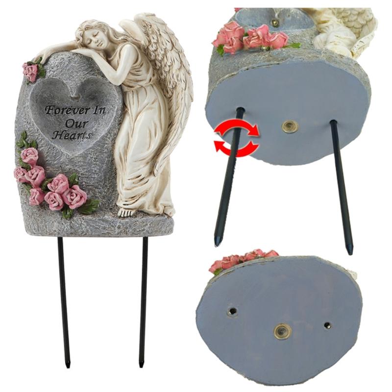 Harts Solcellsdriven Ängelfigur Vas med Markspikar Utomhus Minnesmärken Trädgård Kyrkogård Dekoration Prydnad Gåva