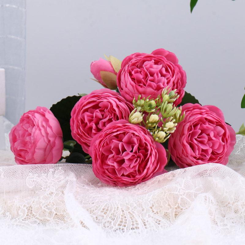 Philippos Exquisites 5-köpfiges kleines Pfingstrosen-Bouquet: Künstliche Blumen für Heim- und Hochzeitsdeko