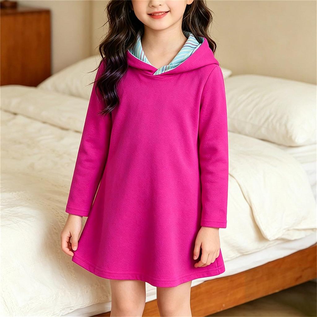 Girls' Hoodie Dress Casual Color Long Sleeve Spring Fall Outfit