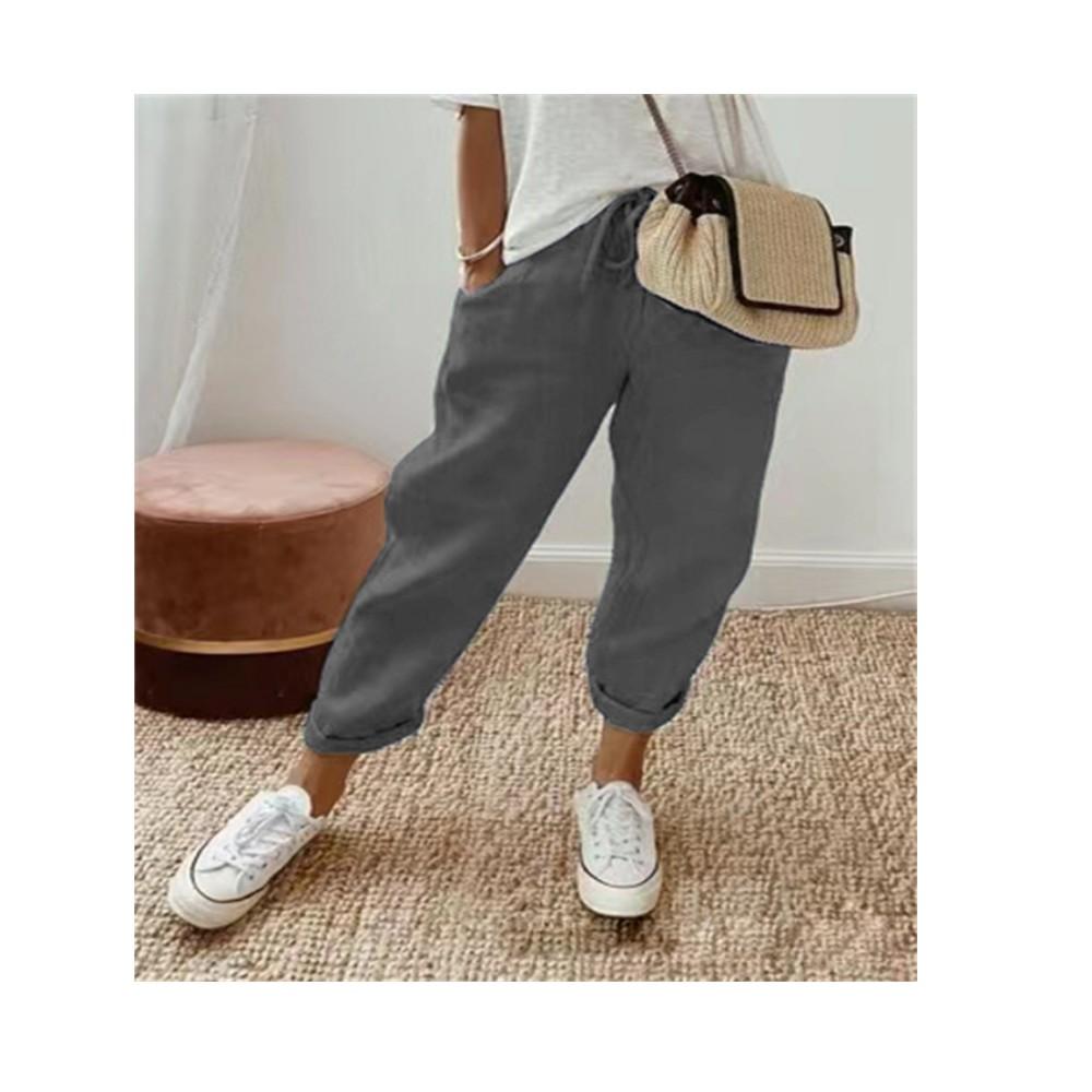 

Женские хлопковые льняные карманы, удобные эластичные повседневные брюки для весны и осени