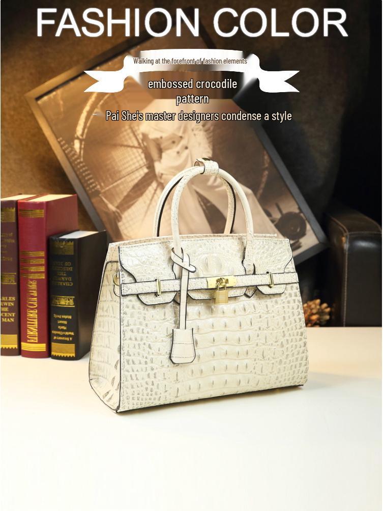 Europäische & Amerikanische Krokodilmuster Platin Handtasche: Groß, Hartleder, Stilvoll für Frauen