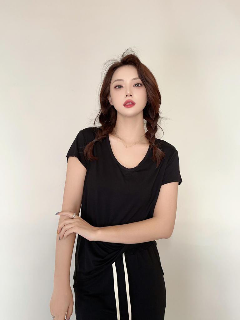 Women's Summer Cotton Crew Neck Short Sleeve Casual Elastic T-Shirt