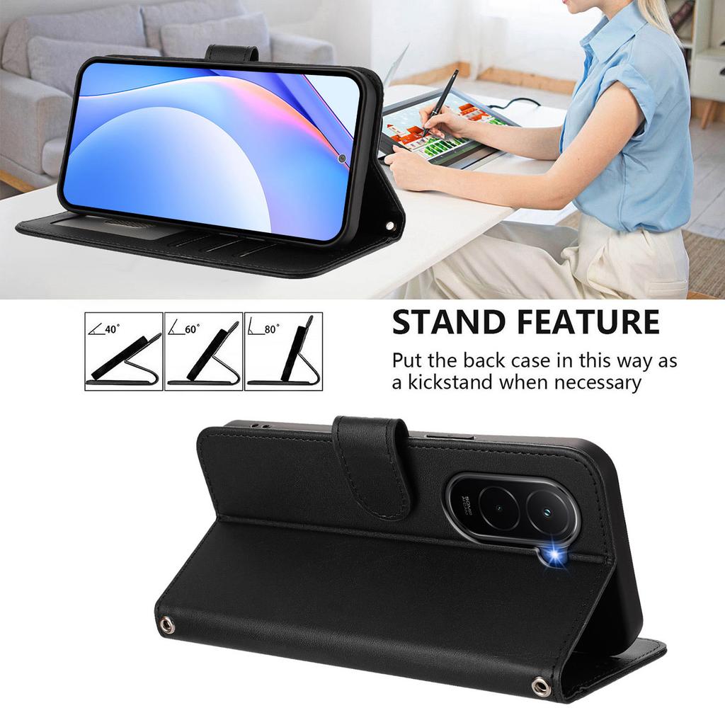 For Xiaomi Poco M7 Plus 5G/M7 4G (169mm) Wallet Case RFID Blocking Calf Texture Leather Stand Phone Cover with Strap