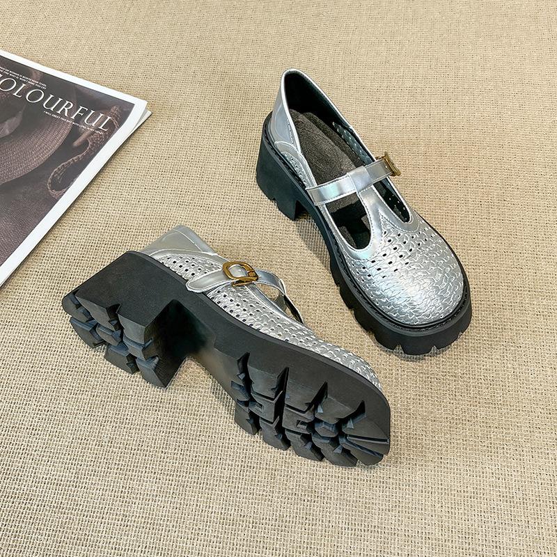 Hollow Single Shoes Women's New Platform Mary Jane Versatile Breathable Hole Shoes Sandals Large Size Women's Shoes 44