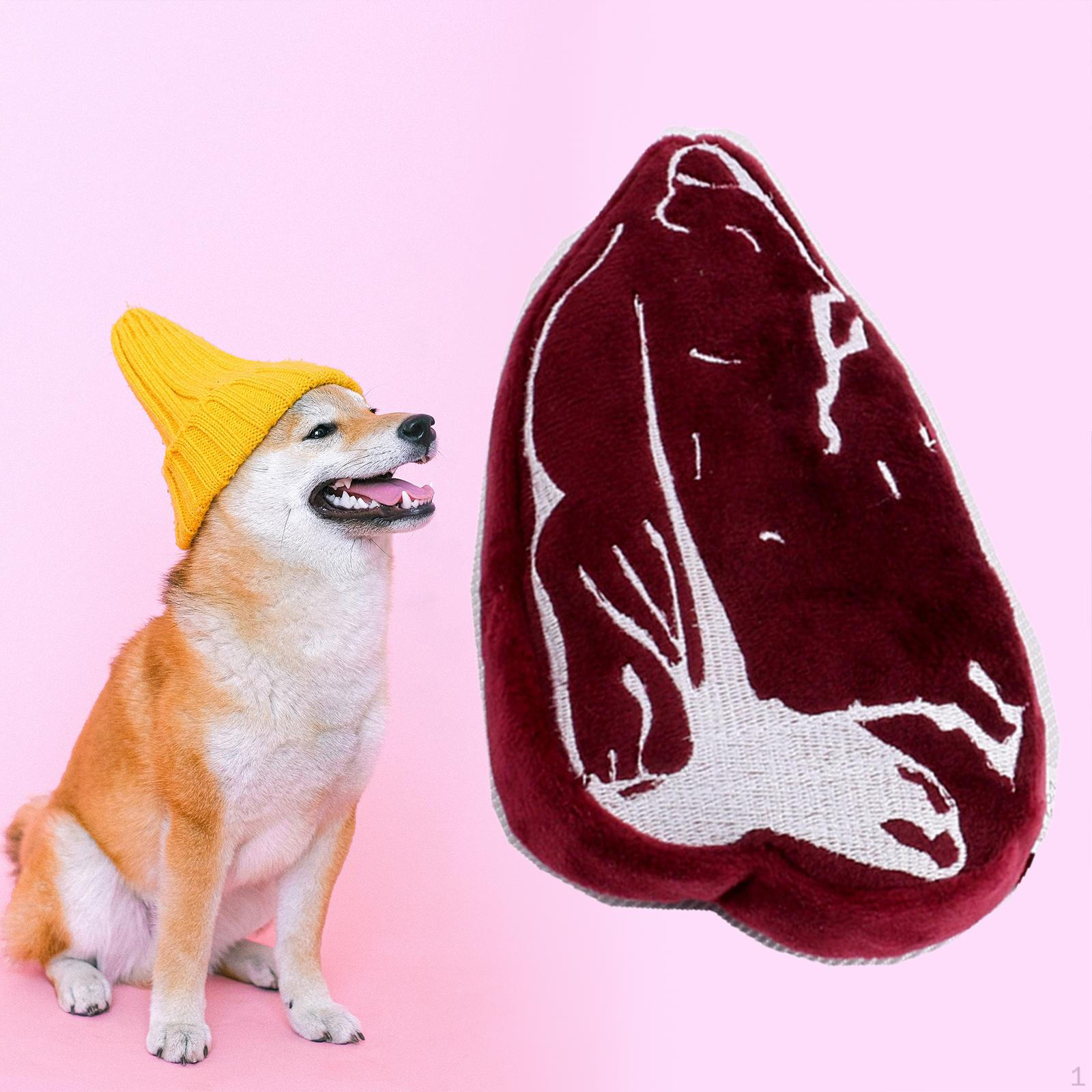Dog Squeak Food Shaped Chew Toy Doll Interactive Biting Toys Soft Pet Plush Sound Steak 17x9x5cm