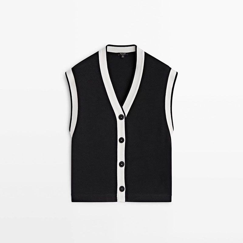 

Md Women s Clothing Fall and Winter New Versatile Classic Style Contrast Color Detail Cotton Minimalist Style Elegant Knitting Vest Jacket Women Black XS