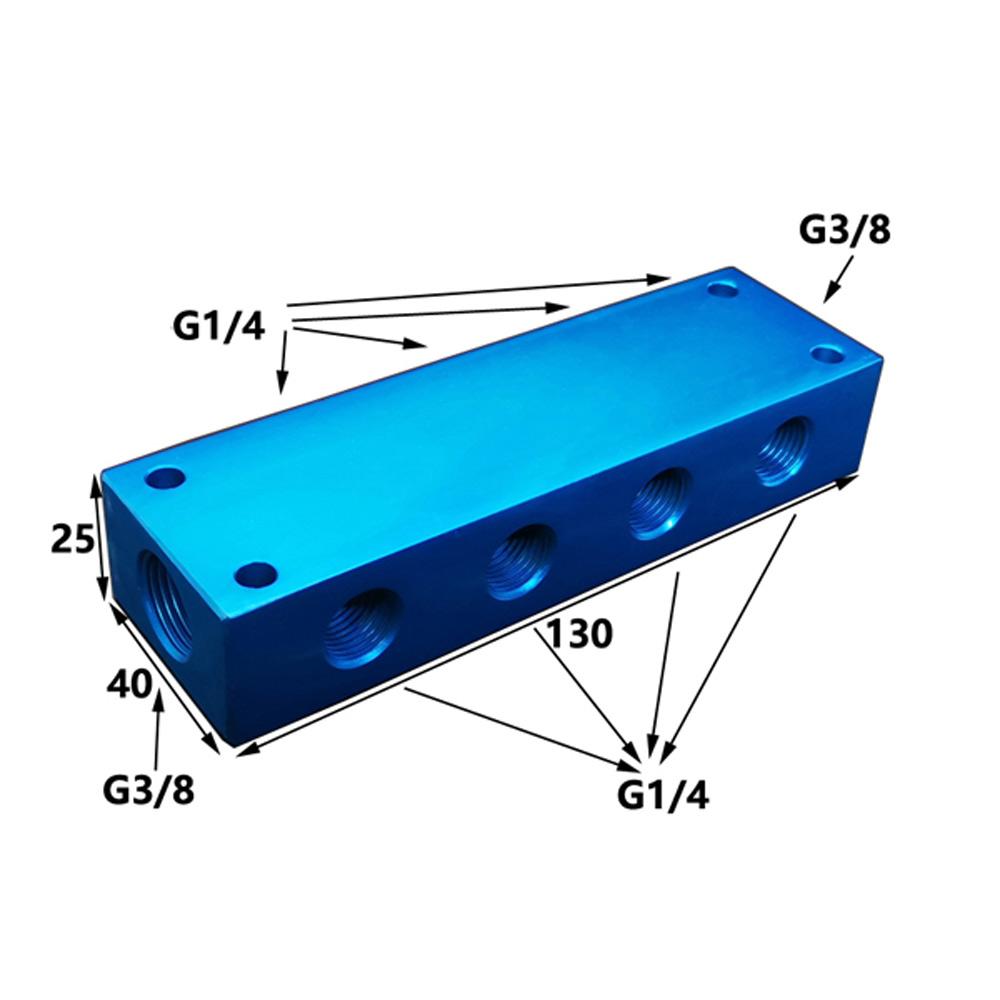 1/2/3/4 Way 4/6/8/10 Ports BSP G3/8" In G1/4" Out Blue Aluminum Manifold Block Splitter Air Water Gas