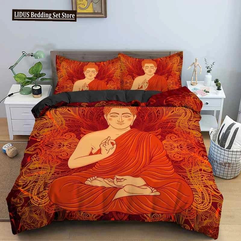 Buddha Bedding Set Indian Religion Buddhism Meditation Mandala Duvet Cover Smile Buddha Floral Soft Quilt Cover Queen King Size