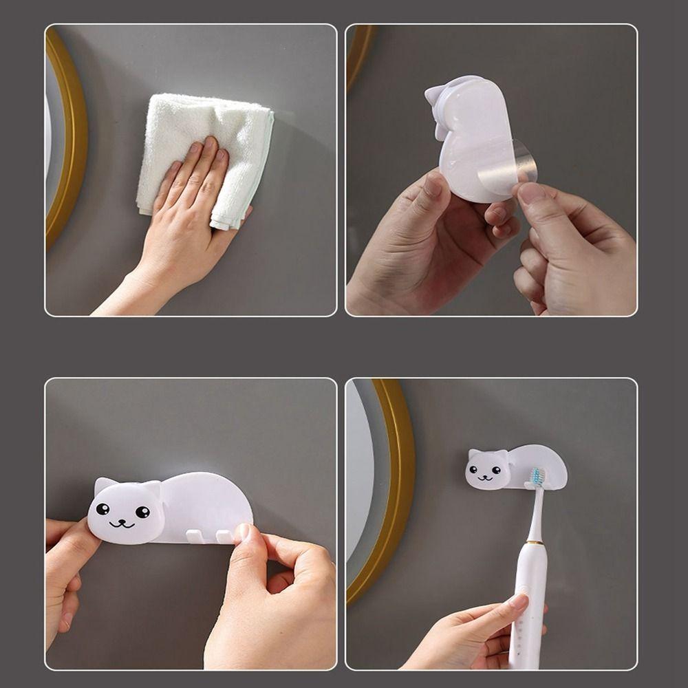 Non Perforated Cat Shaped Toothbrush Holder 2 in 1 Facial Cleanser Storage Clip  Home