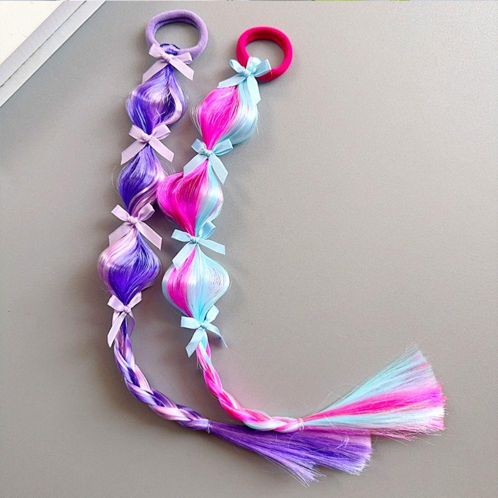 2PCS Colorful Children's Wig Braids Handmade Colorful Braided Hair Ties Wig Ponytail Cosplay Use