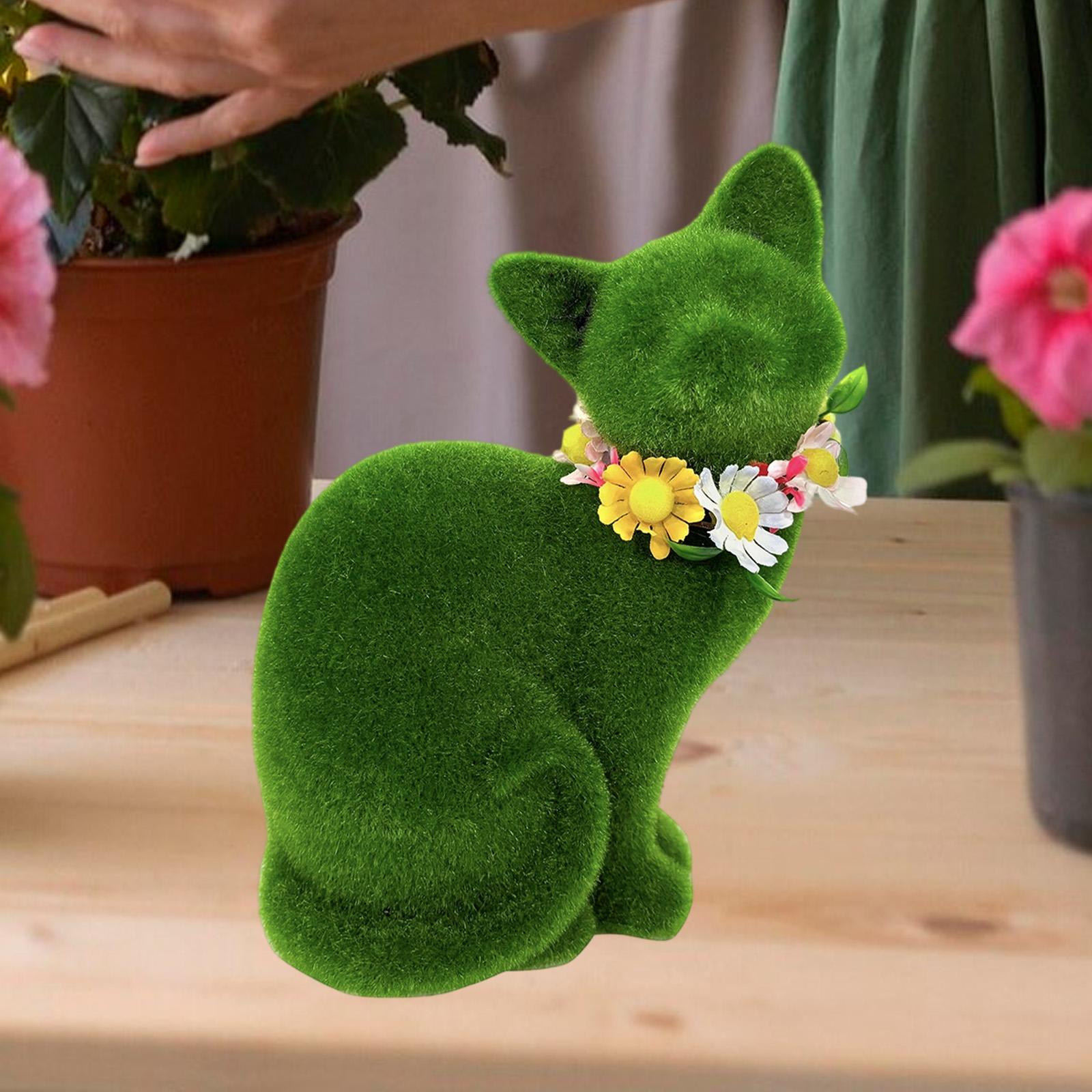 

Флокированная статуэтка кошки из смолы, фигурка животного, коллекционная, современное произведение искусства, настольная миниатюрная фигурка котенка для сада, студии, двора зелёный