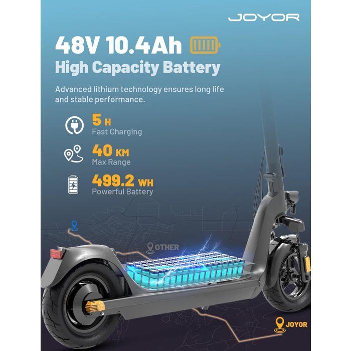 JOYOR C10E - Trottinette électrique Pliable - ABE - Moteur 500W - Batterie 48V 10.4AH -Max 20km/h - Pneus de 10 Pouces - Noir