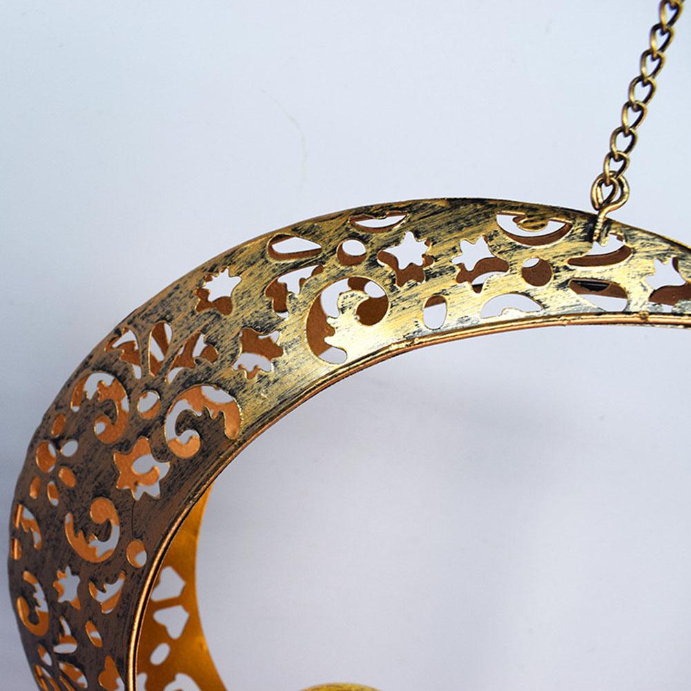 Solar Moon Wind Chimes Metal Moon Chimes with Crackle Glass Ball Garden Wind Bells Moon Wind Bells Light for Court Lawn