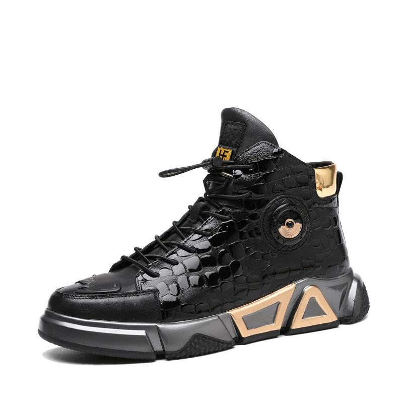 Mode High Top Leer Casual Sneaker Heren Zwart Platform Sneakers Luxe Designer Superstar Schoenen Heren Hip Hop Streetwear Schoenen 40 black