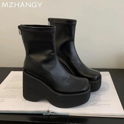 Fashion Platform Women Ankle Boots High Heels Leather Shoes Woman 2025 Trend Fashion Elegant Chelsea Boots Winter Goth New Mujer Botas