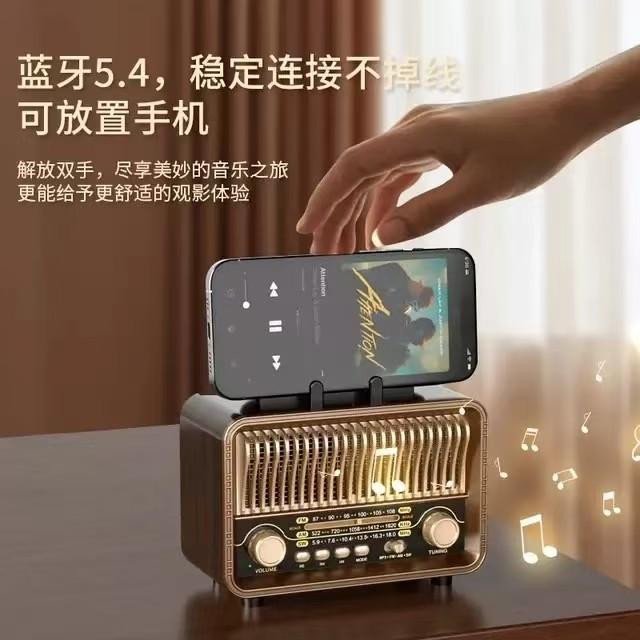 Retro Portable Radio Bluetooth Speaker  Desktop Wood Home Powerful Audio Gift TF/USB
