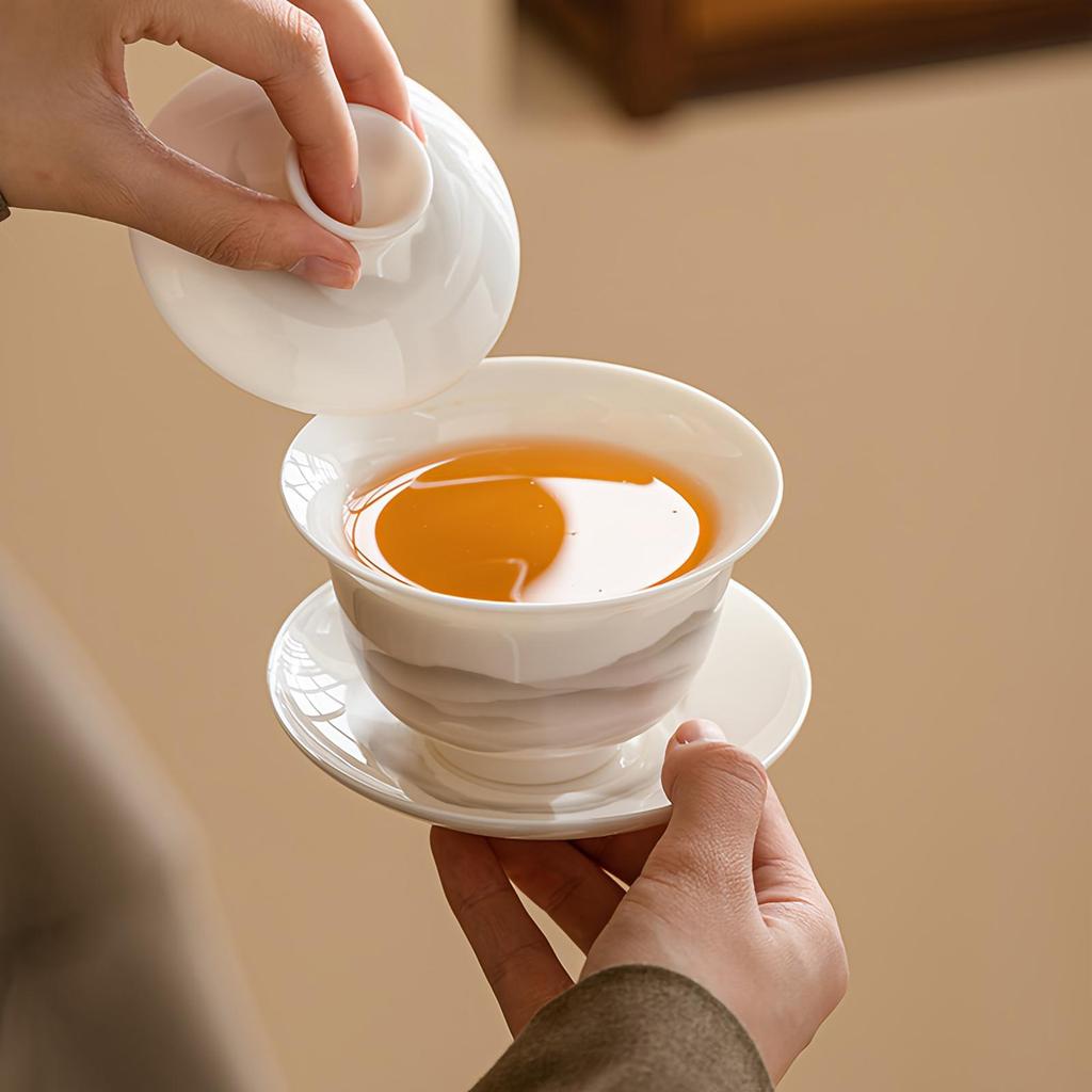 High Temperature White Porcelain Kung Fu Tea Set Household Tea Bowl Tea Set With Lid