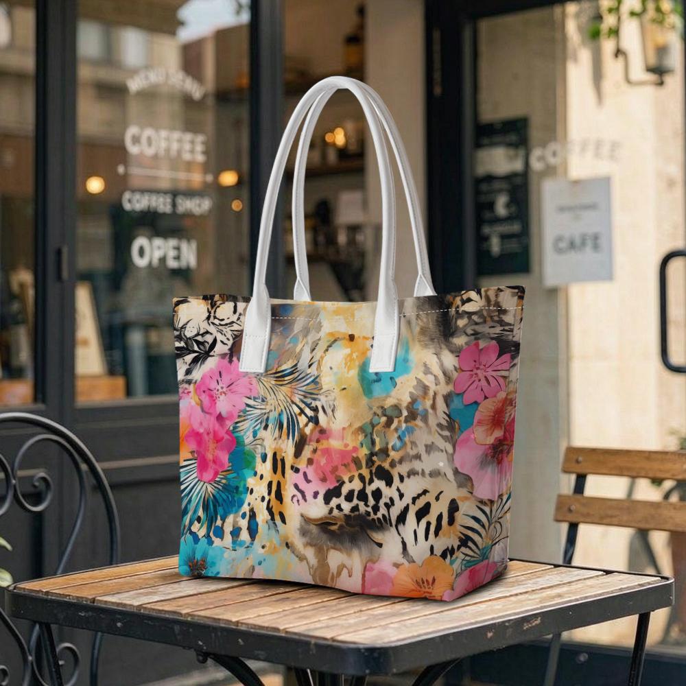 Boho Tropical Floral Leopard Print Tote Bag