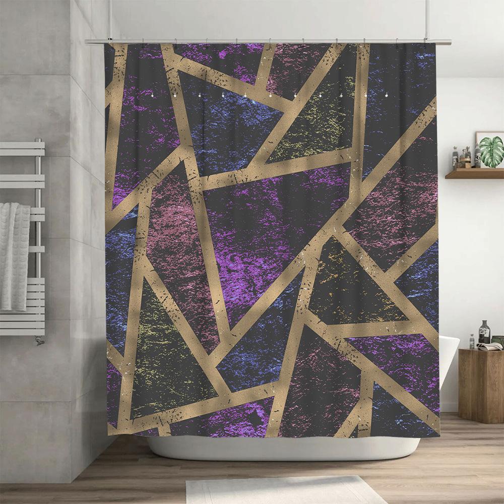 Unique Geometric Pattern Shower Curtain Modern Waterproof Fabric Bathroom Decoration Black Purple Blue Yellow Gold Pink Decorati