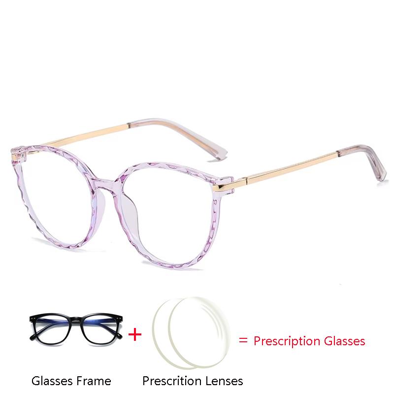 Lila Rahmen Katzenaugen Korrektionsbrille Damen Anti Blaulicht/Photochrom/Kurzsichtigkeit/Weitsichtigkeit/Gleitsicht Maßgefertigte Brillen
