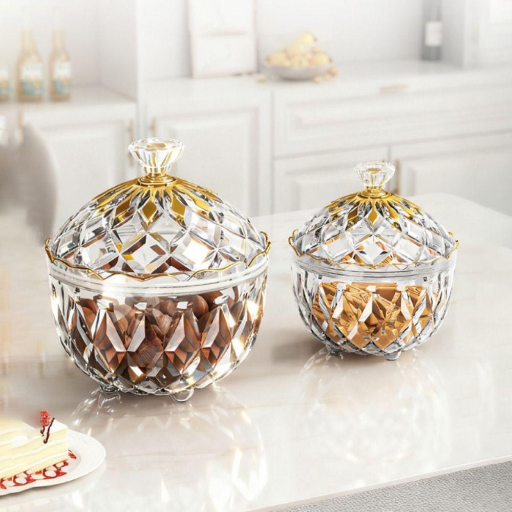 Dust-Proof Transparent Candy Jar Elegant Style Fruit Storage Jar Crystal Snack Jar  Fruit Bowl