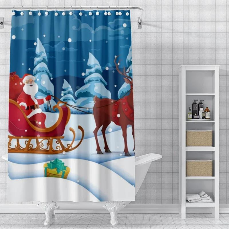 Home Shower Curtains For Bathroom Waterproof Curtain Fabric Modern Nordic Style Living Room Winter Decoration Merry Christmas