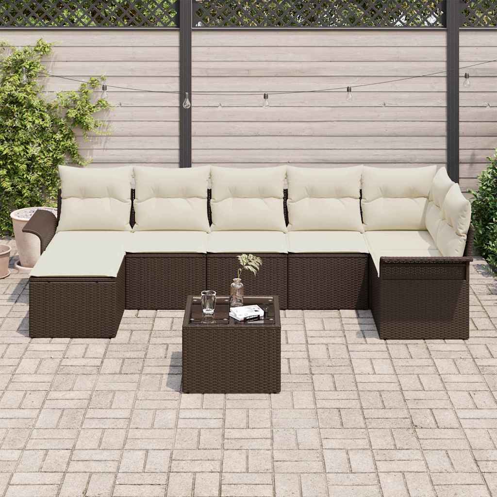 Garden Sofa Set with Cushions 8 pcs Brown Poly Rattan