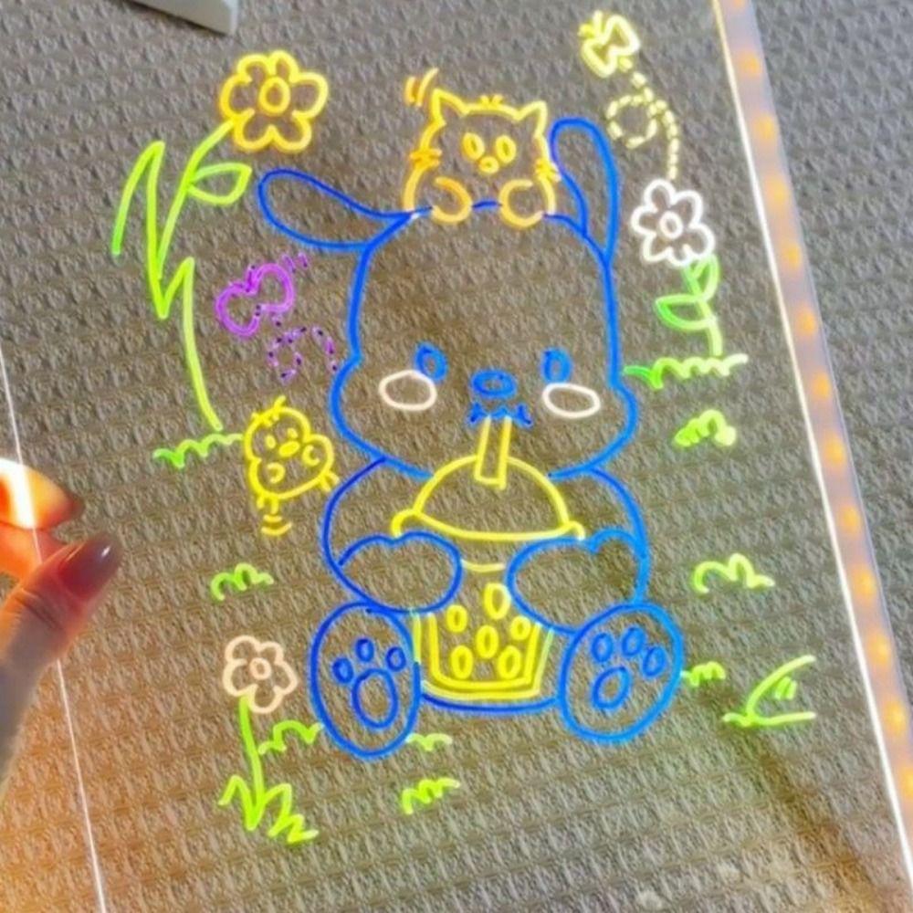 Colorful 7 Pens LED Note Board with Night Light Adjustable Stand Rewritable Surface Children's Drawing Board USB Power Erase