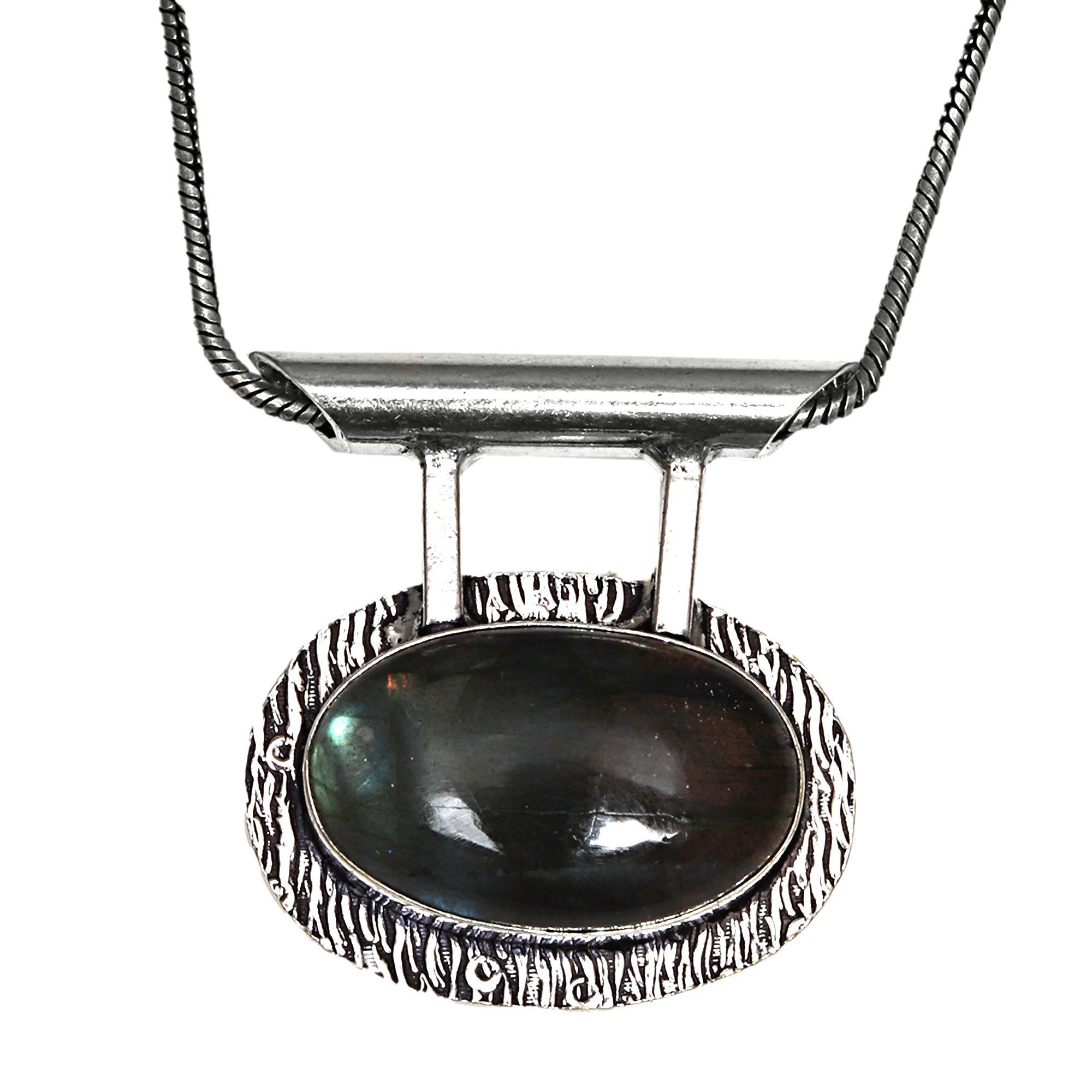 

Labradorite Gemstone Handmade Women s Unisex Silver Jewelry Pendant 1.5