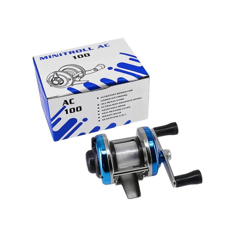 New Mini Winter Ice Fishing Wheel Double Rocker Arm Metal Main Body with Line Ice Pole Drum Bait Runner Fishing Reel Cast Drum Wheel