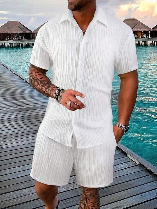 2023 Men's Casual Summer Beach Shirt & Shorts Set - European & American Style