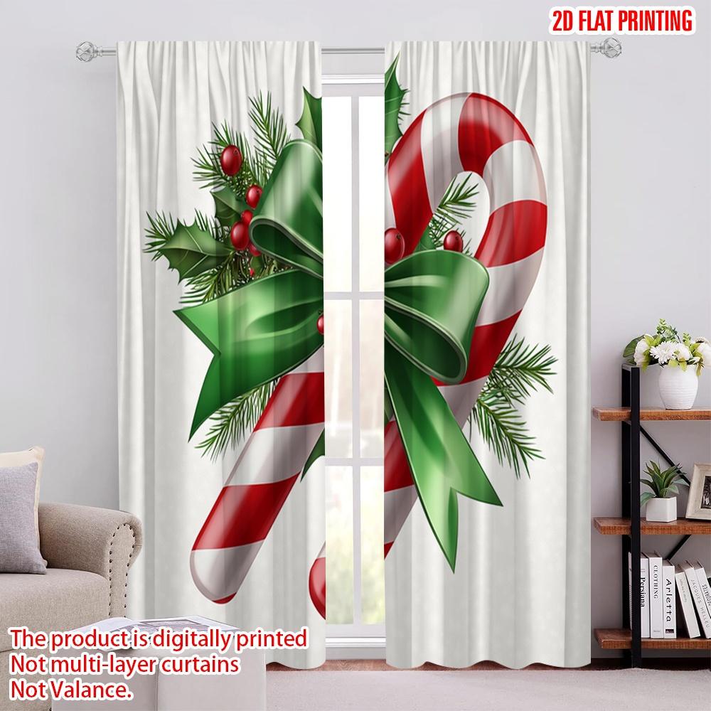 

2pcs,2D plane printing Creative Curtains Christmas Candy Cane Ribbon Berry (4) Polyester Woven (without rod) Versatile All Ldeal 52.50 × 116.00 cm 2 pcs