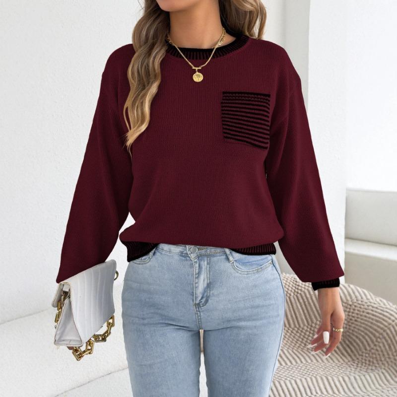 Women S Long Sleeve Striped Pocket Casual Sweater