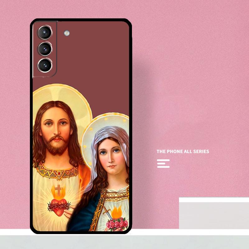 Virgin Mary And Jesus Heart Phone Case For Samsung Galaxy S23 Ultra Plus S21 S22 Ultra S20 FE S9 S10 Note 10 20 Ultra