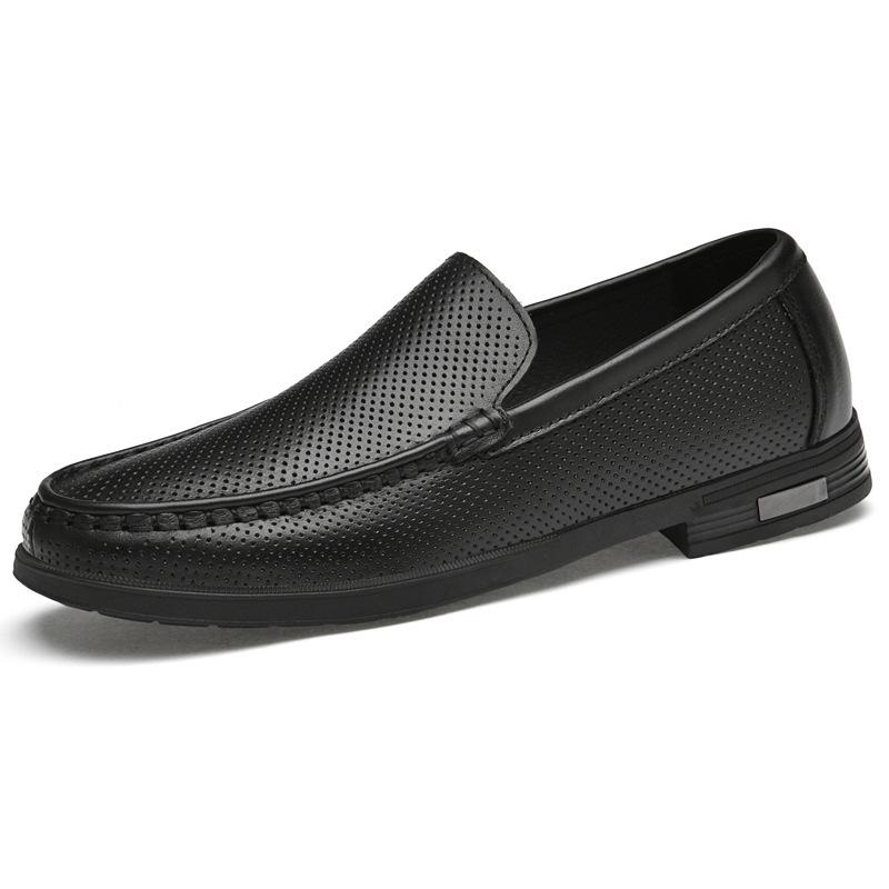 Men s Summer Cowhide Loafers: Fashionable, Breathable, Non-slip Leather Slip-ons for Business Casual. 39