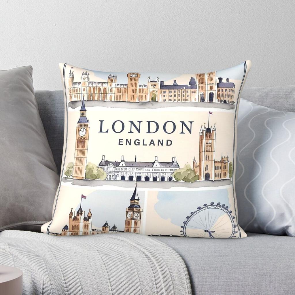 London Big Ben Westminster Square Pillowcase Polyester Linen Velvet Creative Zip Decorative Throw Pillow Home Cushion Case X