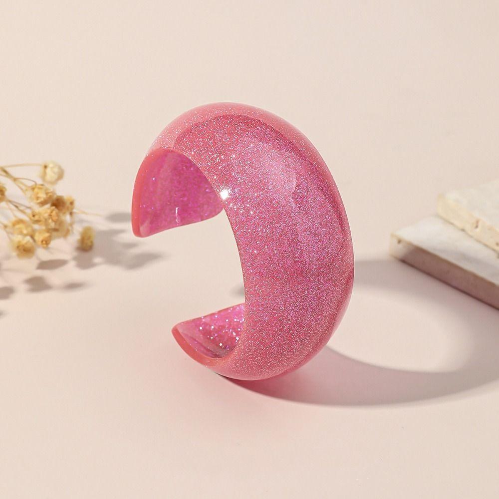 Minority Design Glitter Acrylic Bangle Open Retro Jelly Color Wide Bracelet Vintage Jewelry Accessories