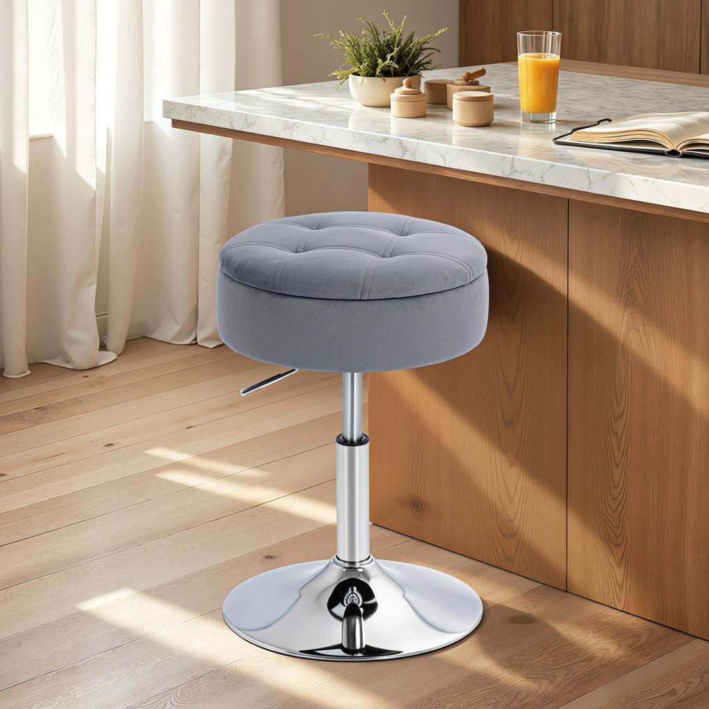 Bar Stool, Bistro Stool with Storage Space, Swivel Bar Chair, Height-adjustable Kitchen Stool with Velvet Cover, 39x39x65 cm, Grey