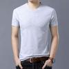 Men's Slim Fit V-Neck Short Sleeve T-Shirt - Solid Color, Trendy Innerwear, White