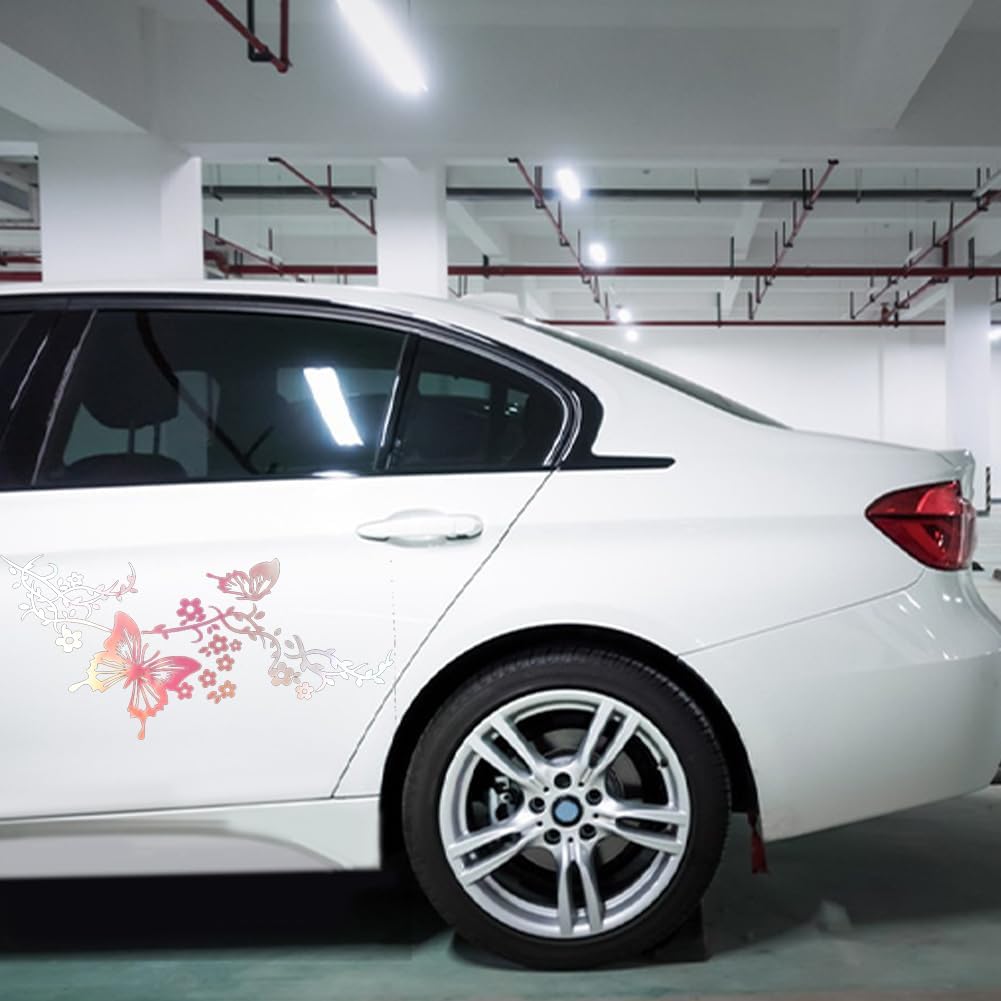 GORGECRAFT 2 Sheet Butterfly Car Decal Set Large Car Decals Butterflies Kissing Flowers Reflective Decals Vinyl Waterproof Sticker Women Car Stickers