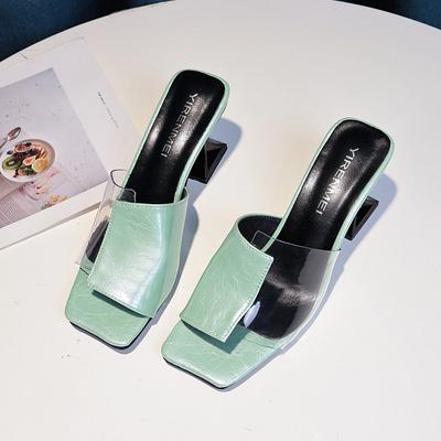 Women's Shoes Summer Transparent Film Slippers Color Matching Half Drag Sandals Open Toe Thick Heels Women Shoes