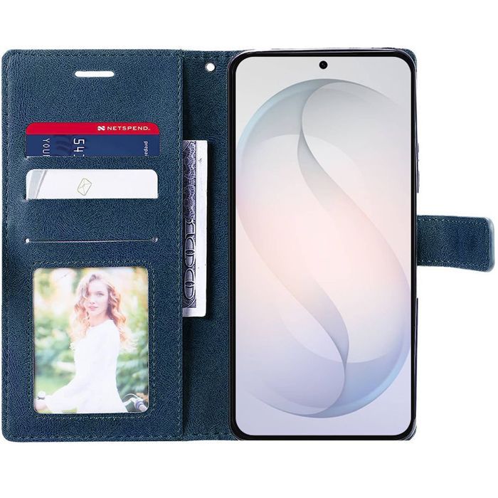 Coque pour Samsung Galaxy S26, Protection Anti-Rayures Effet Cuir Élégant - Bleu Marine