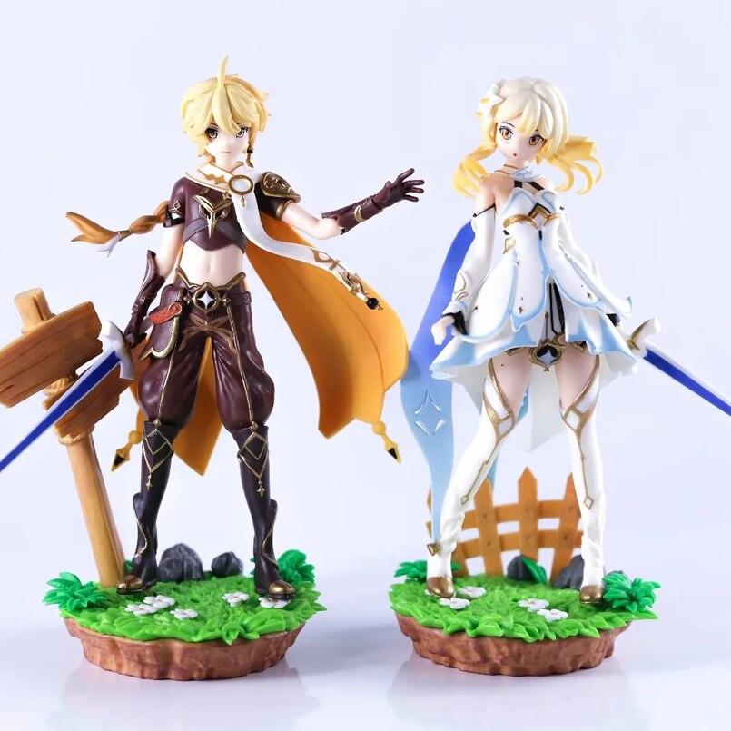 New 18cm Anime Genshin Impact Figure Barbara Aether Lumine Pvc Action Figure Collectible Decoration Collection Doll Toys