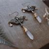 Silver Moonstone Moth & Quartz Celestial Earrings