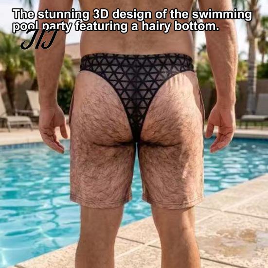 Lightweight Beachwear for Men Hairy Booty Shorts, Funny Leg Swim Trunks, 3D Pattern Beach Shorts Realistic Briefs Print Summer Pool Party Practical