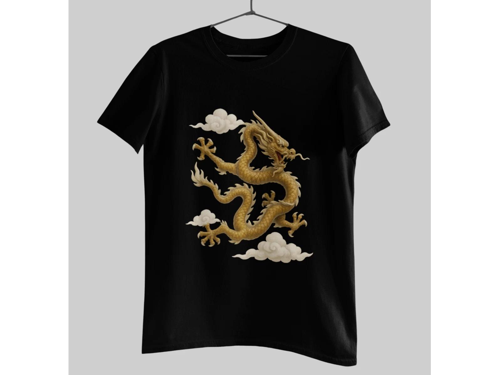 Golden Chinese Dragon T-Shirt | Oriental Mythical Dragon Graphic Tee Unisex 3XL