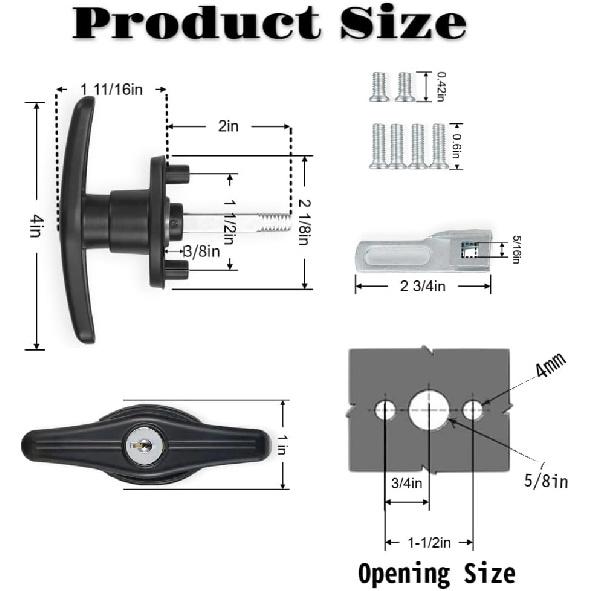 2PCS Truck Cap Locking T-Handle, Camper Shell Accessories, T-Handle Latch With Keyed Lock, Truck Camper Shell Lock, Key Alike Black T-Handle Locks