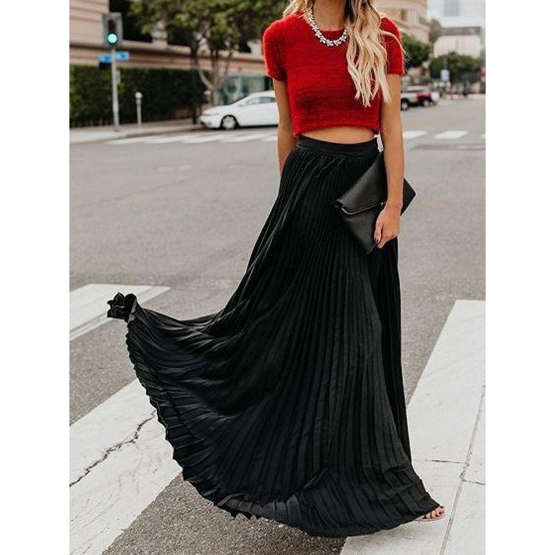 Solid Color Elastic Waist Half Length Skirt Pure Color Elastic Waist Skirt