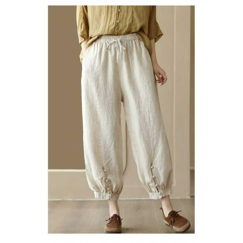 

Solid Color Casual Pants Drape Thin Carrot Pants Elastic Waist Loose Harem Pants 2XL бежевий