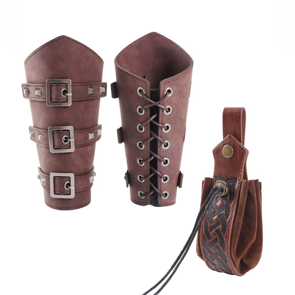 Medieval Retro Embossed Sword Belt Pouch Viking Style Arm Guards Knight Costume Cosplay Anime Accessories